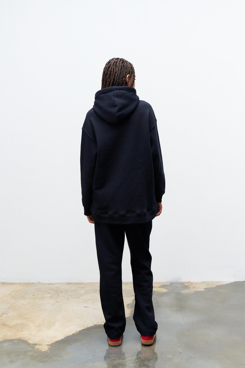 Lacivert İçi Polarlı Alt Üst Nakış İşlemeli Kapüşonlu Oversize Şardonlu Takım