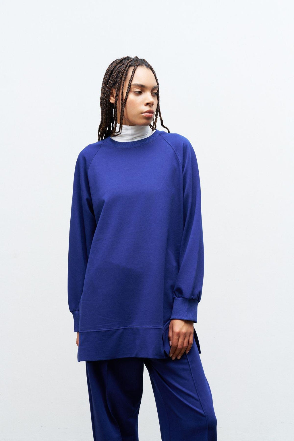 Lacivert Kadın Bisiklet Yaka  Basic Rahat Kesim Pamuklu  Örme Alt Üst Takım