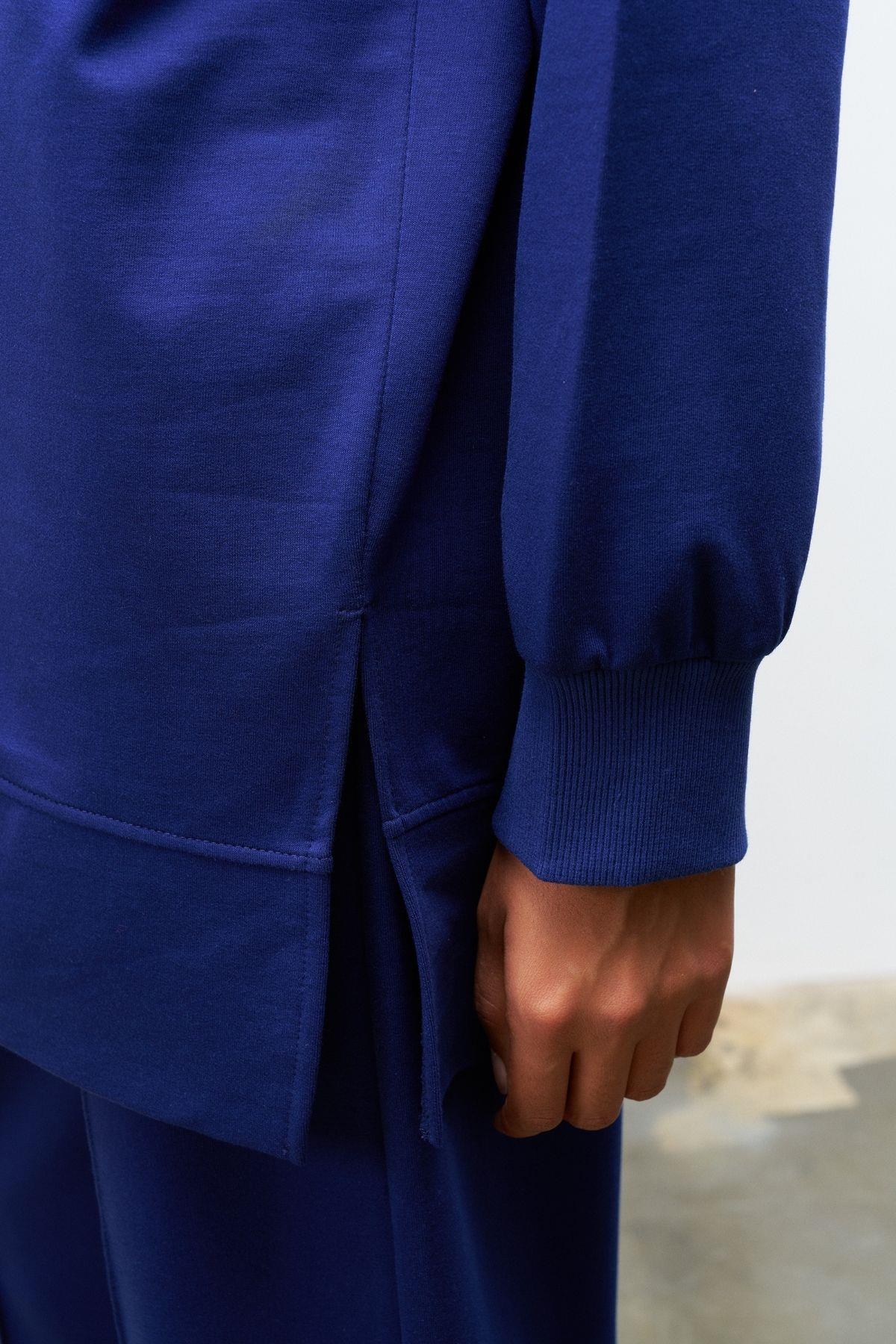 Lacivert Kadın Bisiklet Yaka  Basic Rahat Kesim Pamuklu  Örme Alt Üst Takım