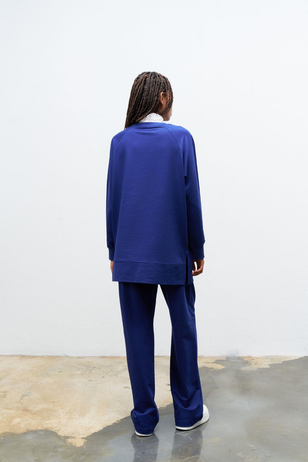 Lacivert Kadın Bisiklet Yaka  Basic Rahat Kesim Pamuklu  Örme Alt Üst Takım