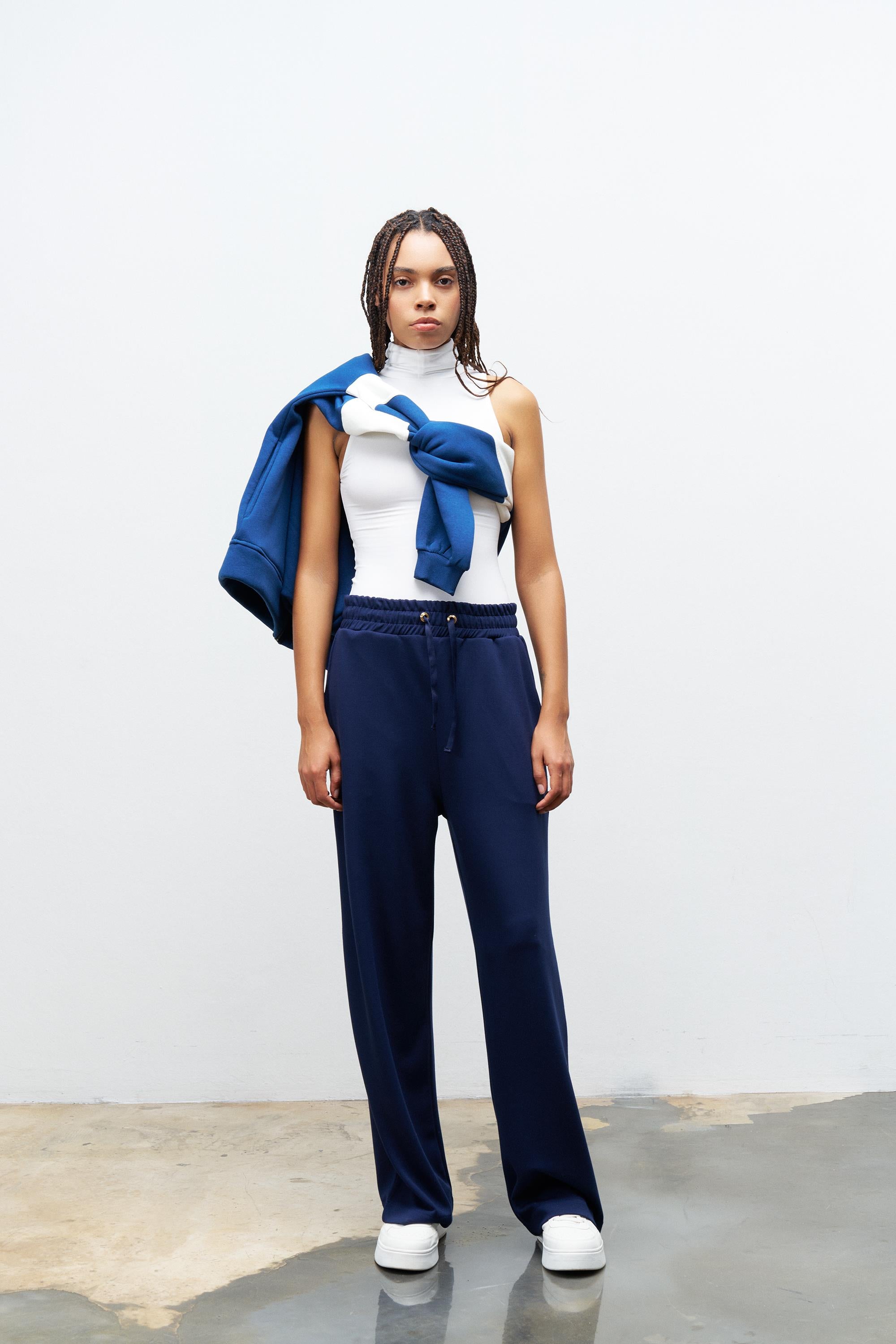 Lacivert Kadın Bel Ayarlanabilir Rahat Kalıp Modal Pantolon