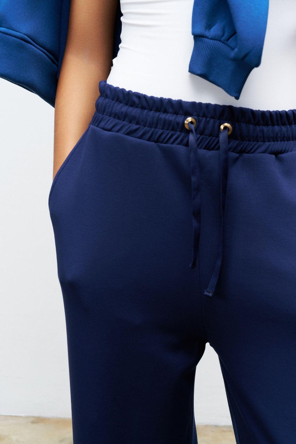 Lacivert Kadın Bel Ayarlanabilir Rahat Kalıp Modal Pantolon
