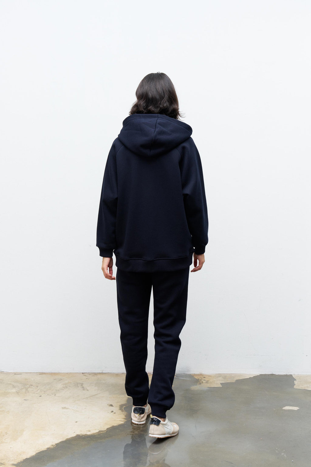 Lacivert Kadın Cep Etiket Detaylı  Kapüşonlu İçi Polarlı Alt Üst Takım