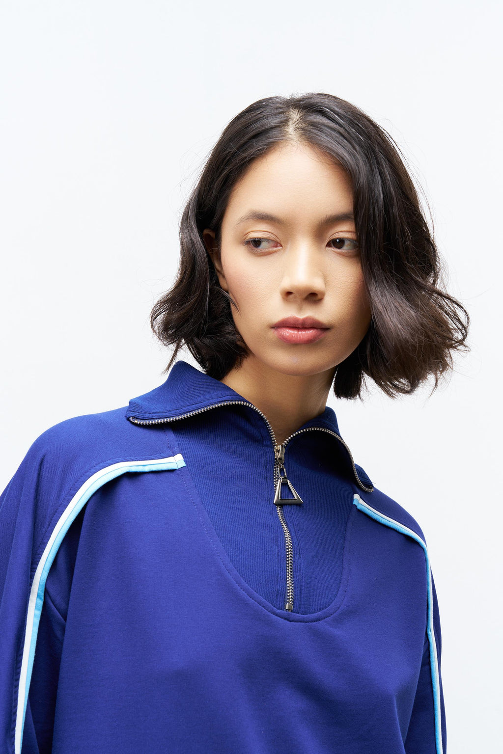 Lacivert Kadın Dik Yaka Yarım Fermuarlı Bol Paça Pamuklu Örme Alt Üst Takım