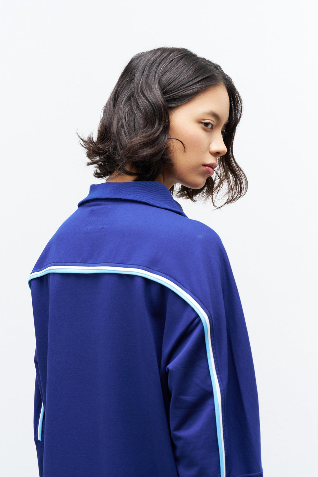 Lacivert Kadın Dik Yaka Yarım Fermuarlı Bol Paça Pamuklu Örme Alt Üst Takım