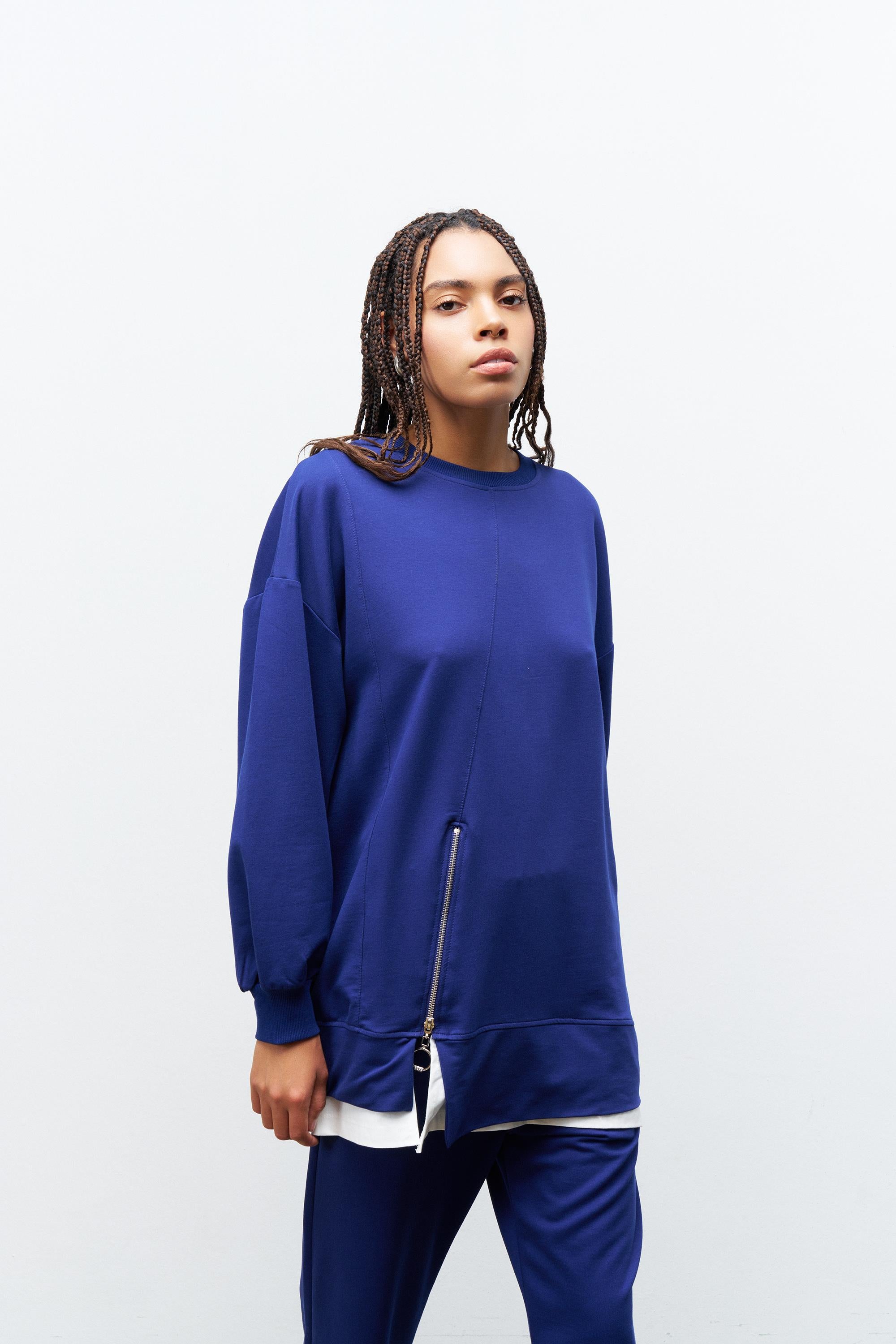 Lacivert Kadın Eteği Süprem Fermuar Detaylı Bel Lastikli Pamuklu Örme Alt Üst Takım