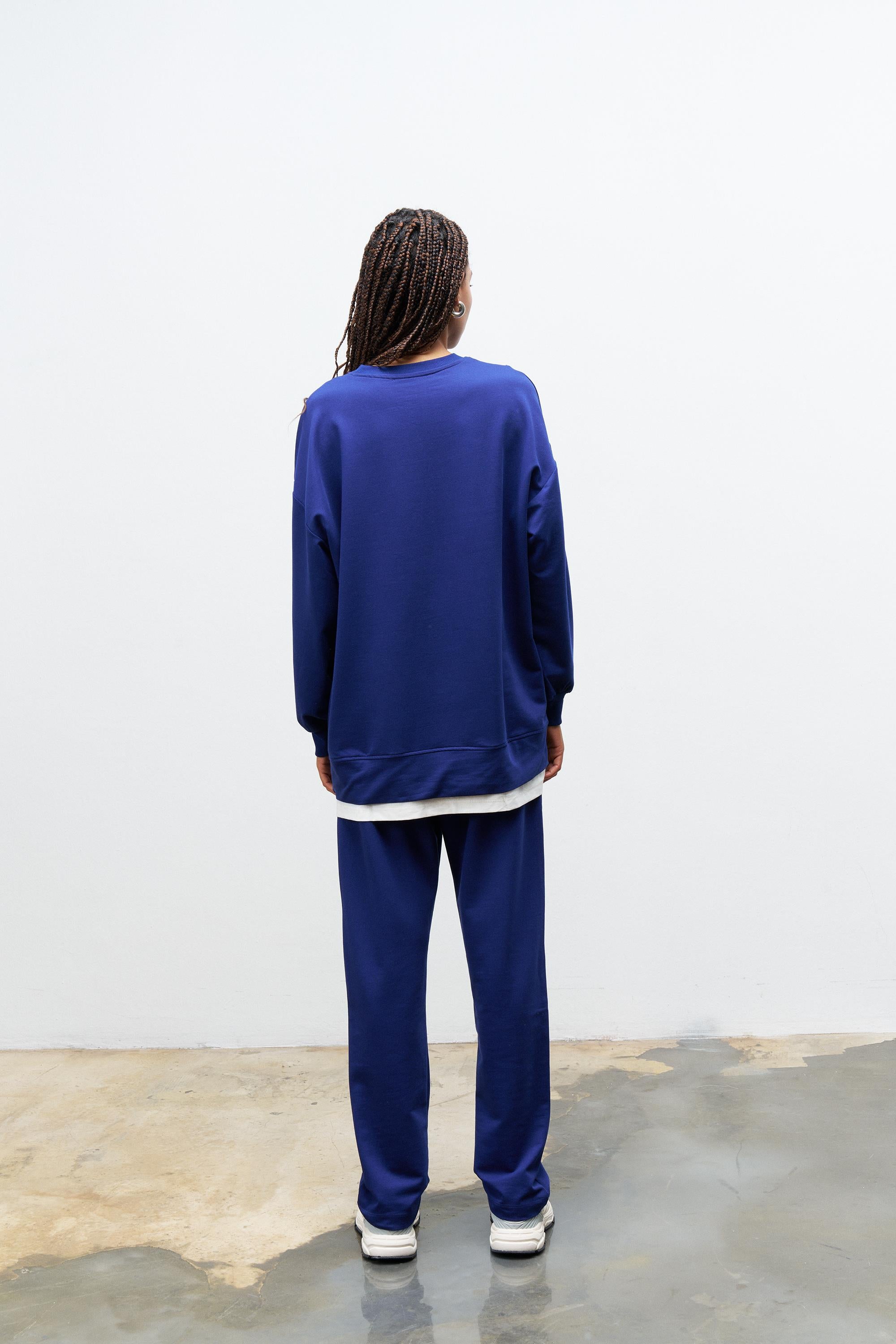 Lacivert Kadın Eteği Süprem Fermuar Detaylı Bel Lastikli Pamuklu Örme Alt Üst Takım