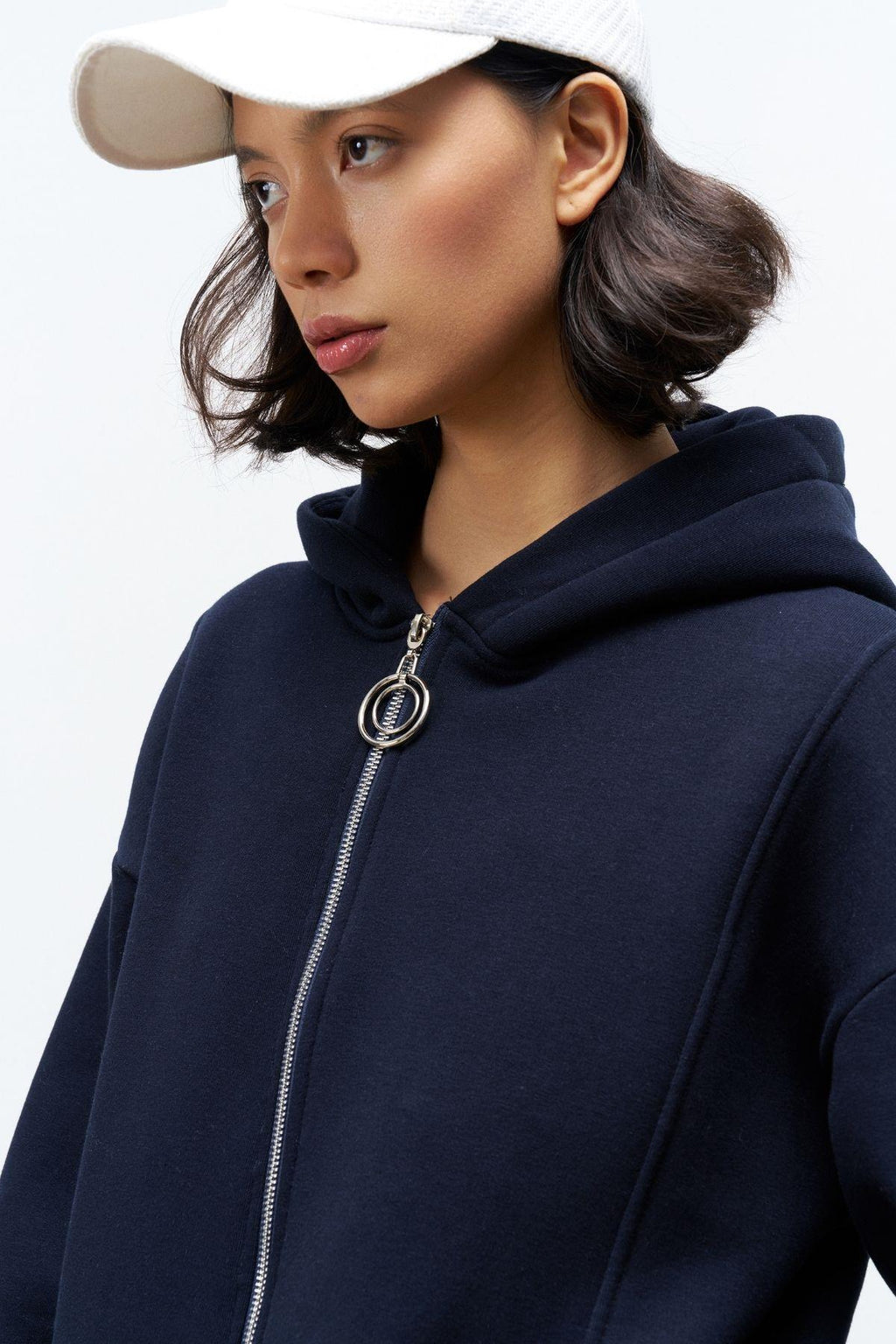 Lacivert Kadın Fermuar Detaylu Atlet-Alt-Üst 3'lü İçi Polarlı Şardonlu Takım