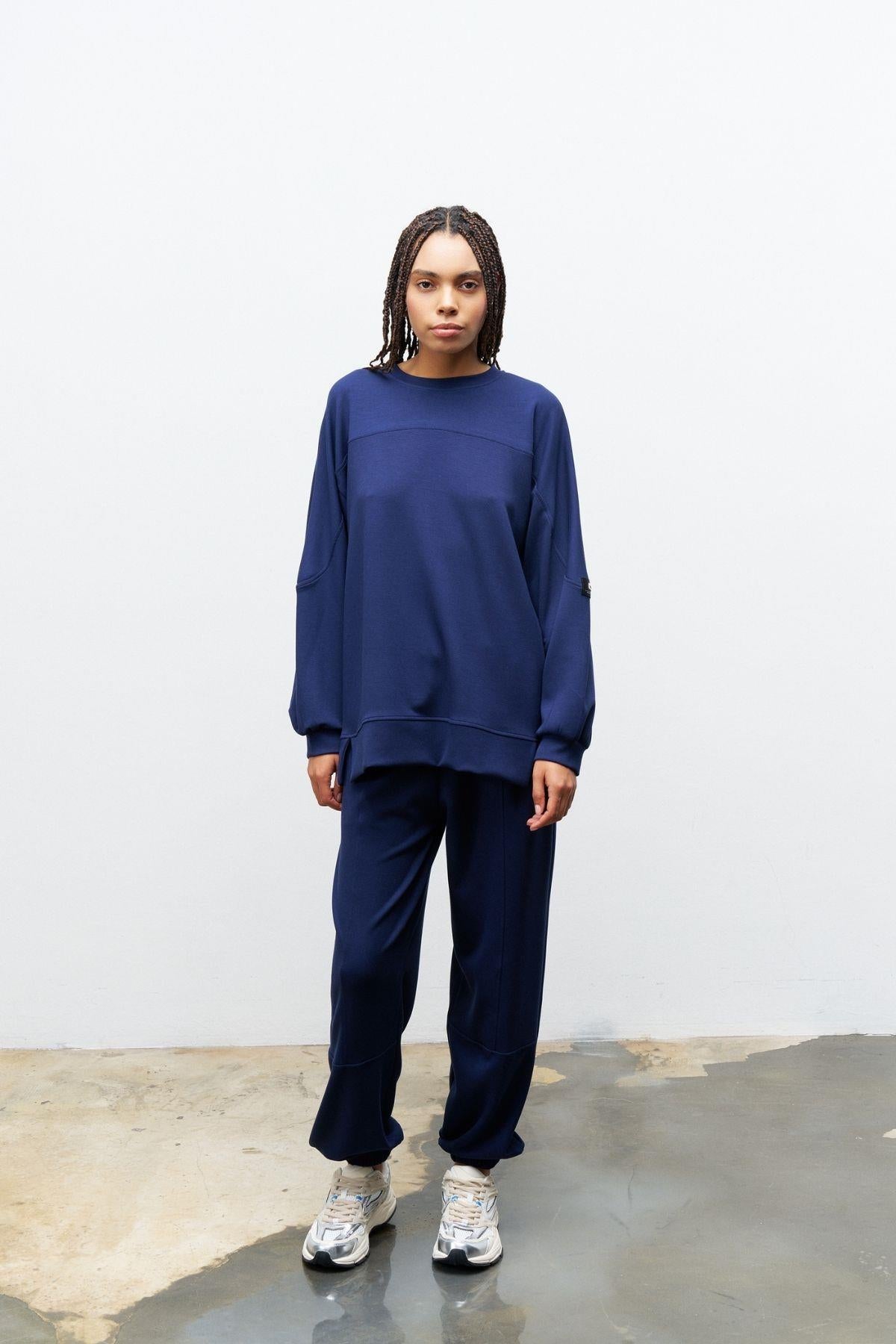 Lacivert Kadın Premium Modal Süs Etiket Detaylı Jogger Alt-Üst Takım