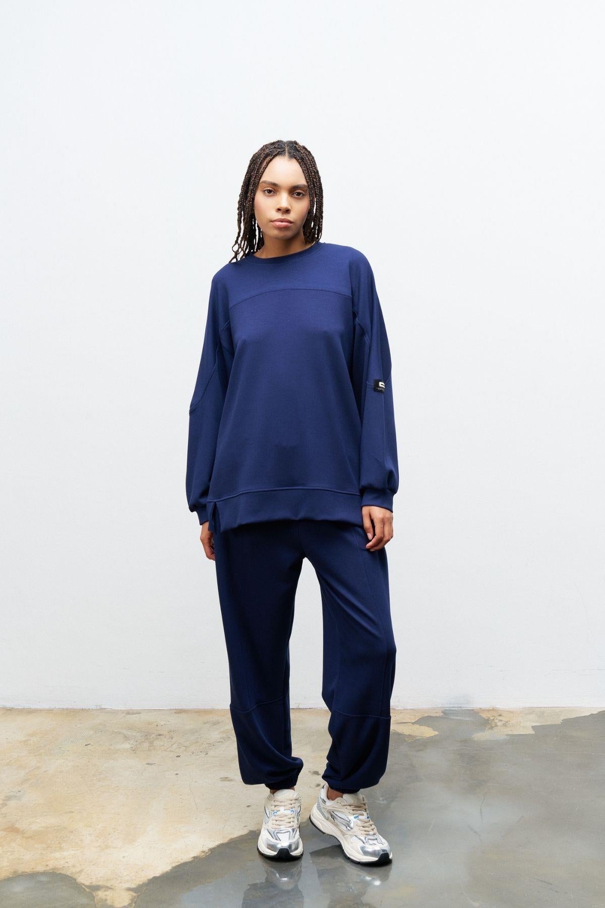 Lacivert Kadın Premium Modal Süs Etiket Detaylı Jogger Alt-Üst Takım