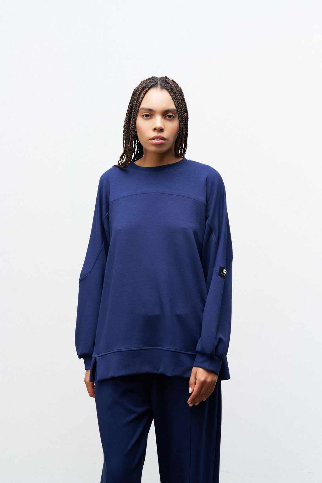 Lacivert Kadın Premium Modal Süs Etiket Detaylı Jogger Alt-Üst Takım