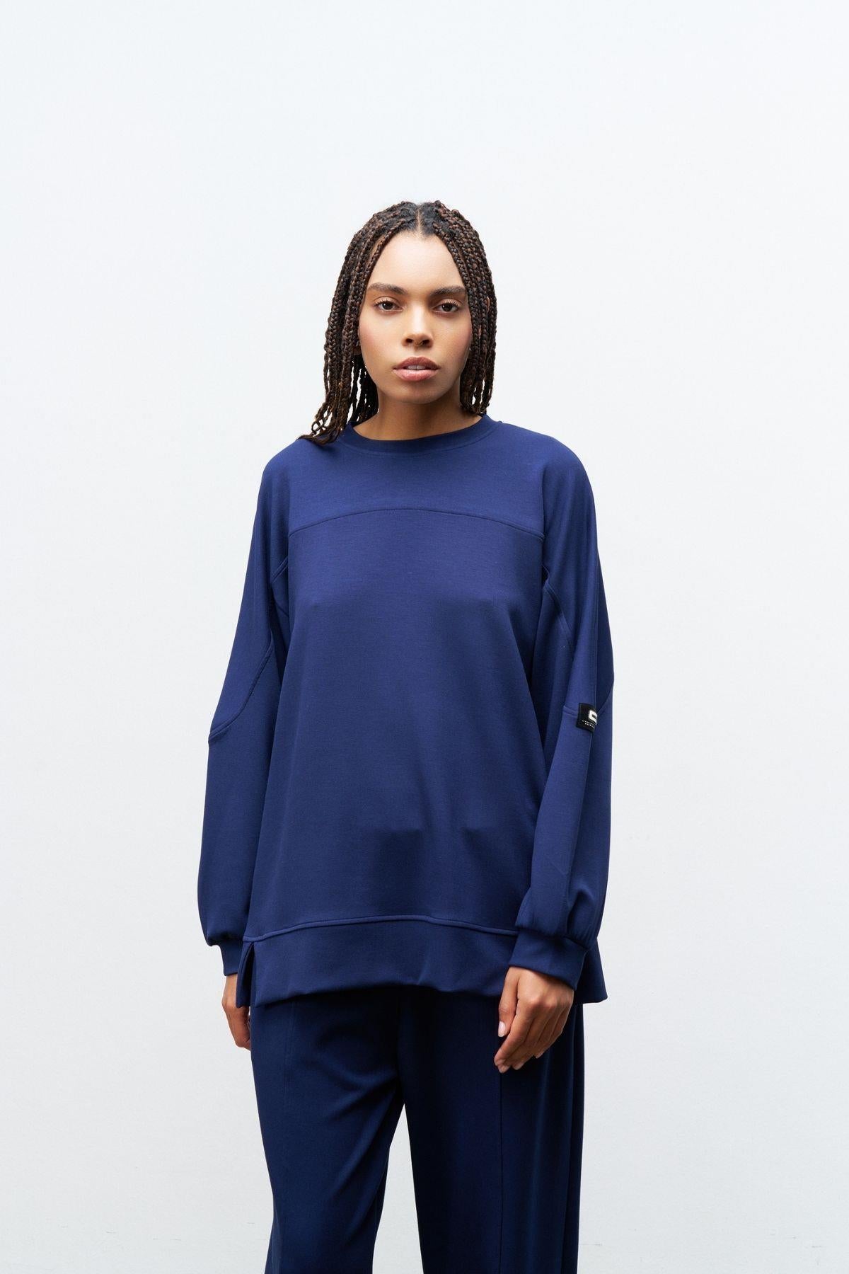 Lacivert Kadın Premium Modal Süs Etiket Detaylı Jogger Alt-Üst Takım