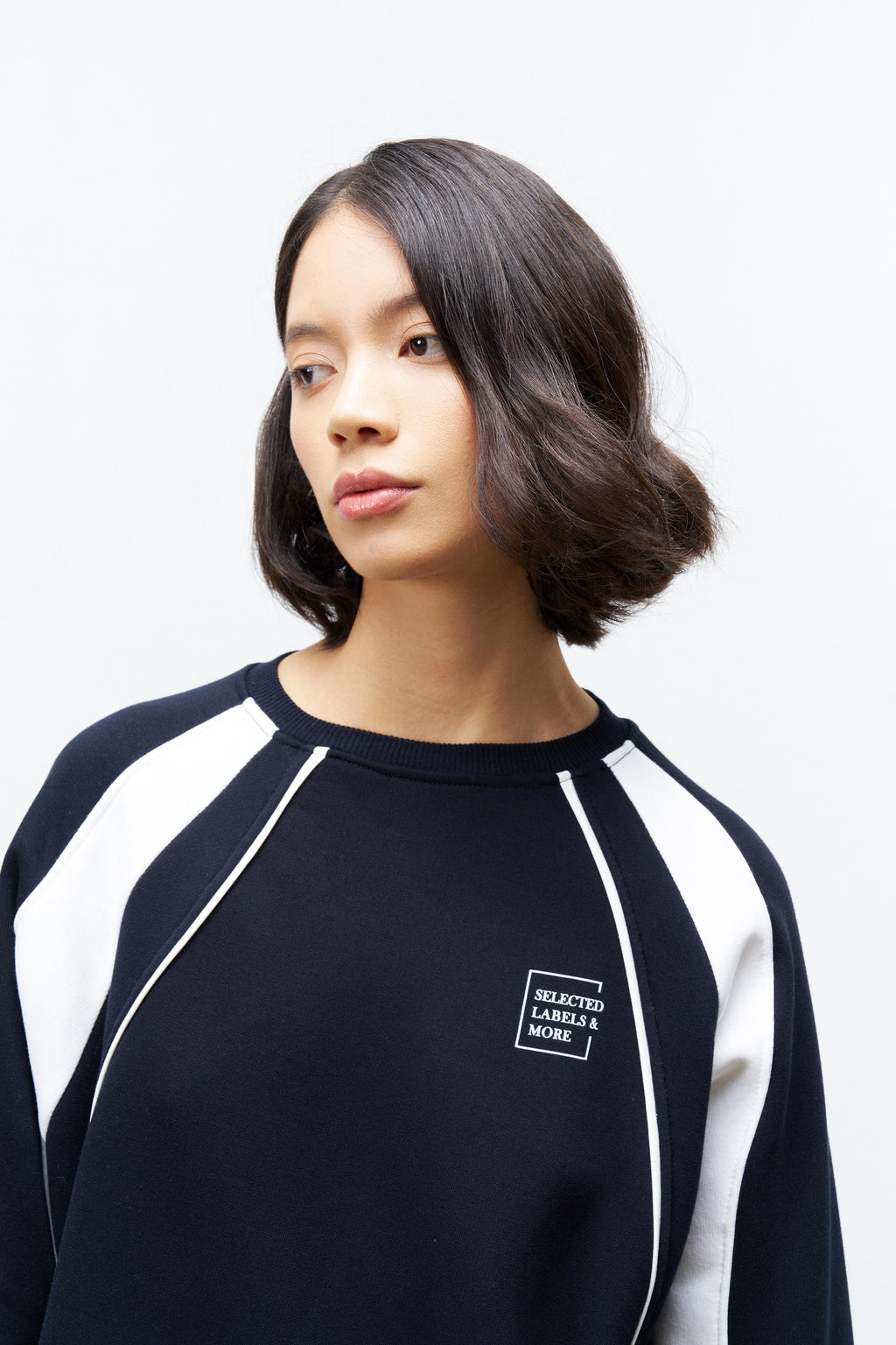 Lacivert Kadın Şardonlu Baskı Detaylı Bisiklet Yaka Rahat Kesim Oversize Kalıp Alt Üst Takım