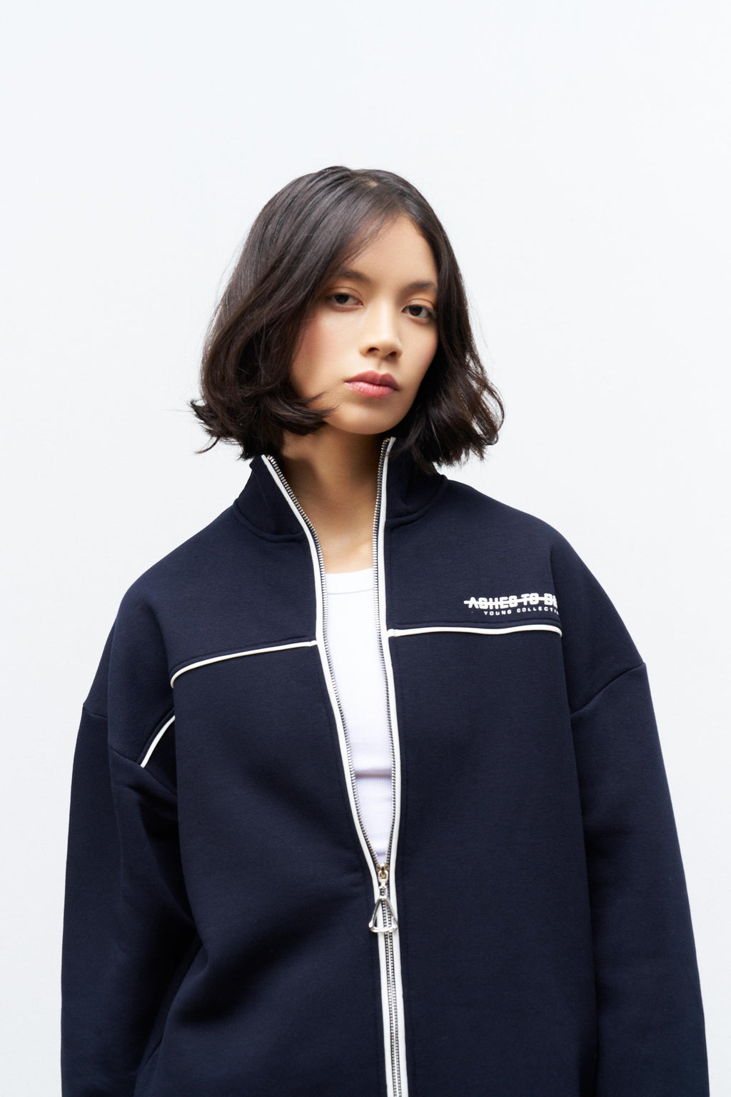 Lacivert Kadın Yazı Baskı Detaylı Fermuarlı İçi Polarlı Alt Üst Takım