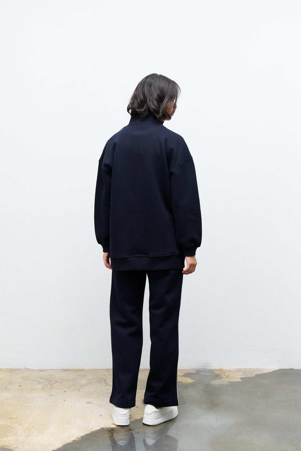 Lacivert Kadın Yazı Baskı Detaylı Fermuarlı İçi Polarlı Alt Üst Takım