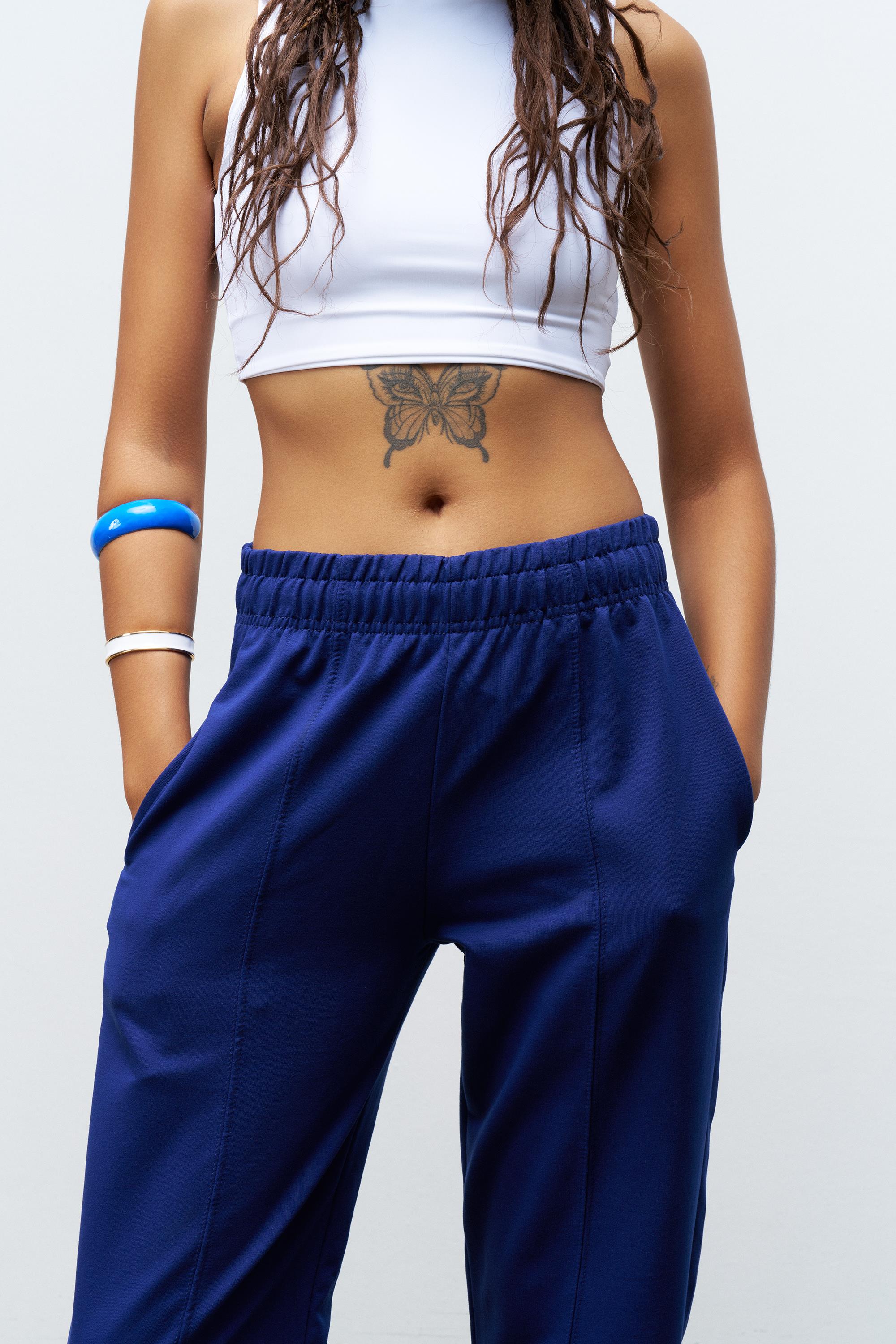 Lacivert Kadın Yüksek Ayarlanabilir Bel Comfort Fit Pamuklu Jogger Pantolon