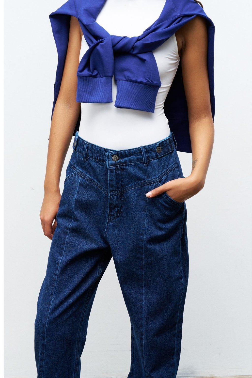 Lacivert nervür Dikişli %100 Cotton Denim Pantolon