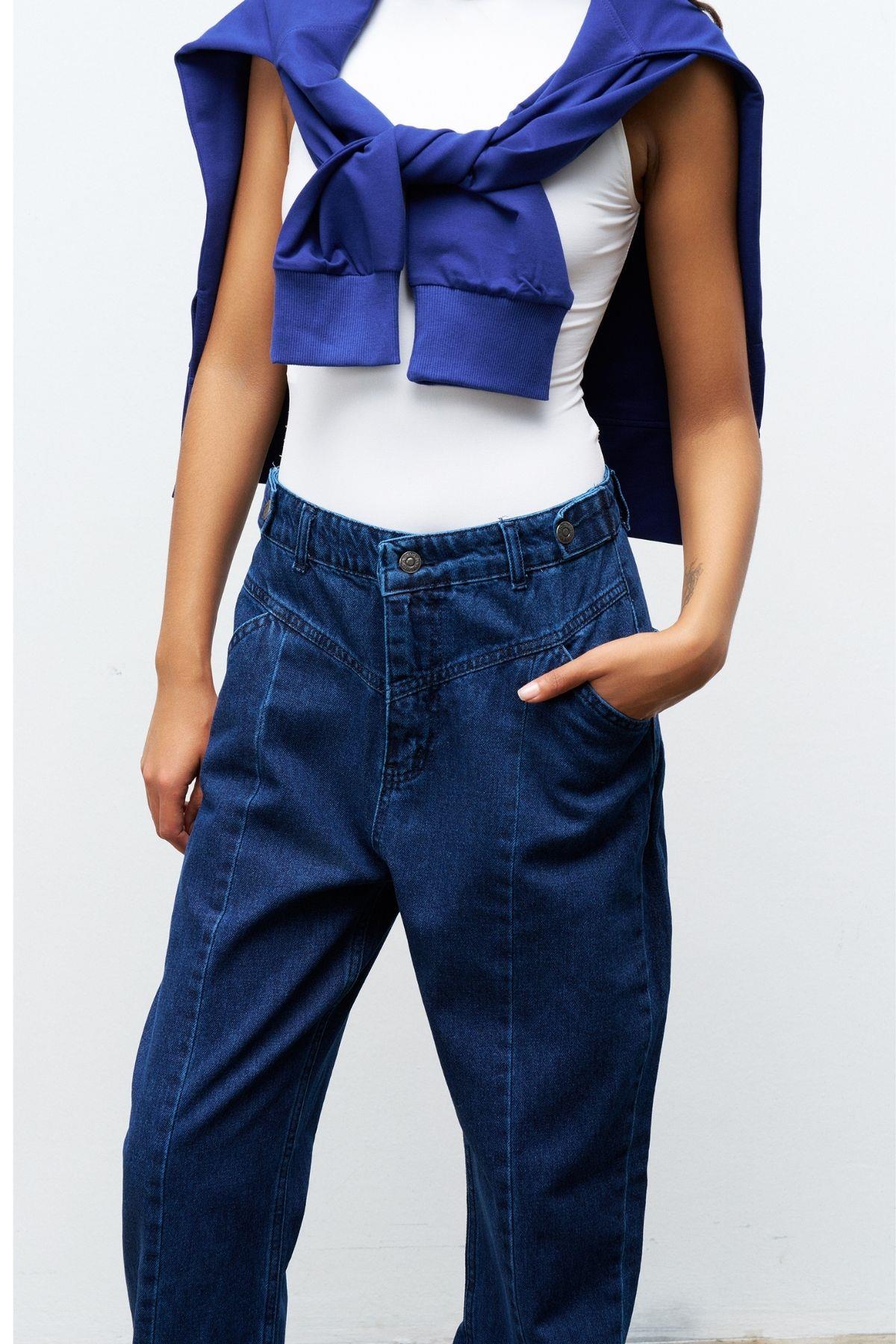 Lacivert nervür Dikişli %100 Cotton Denim Pantolon