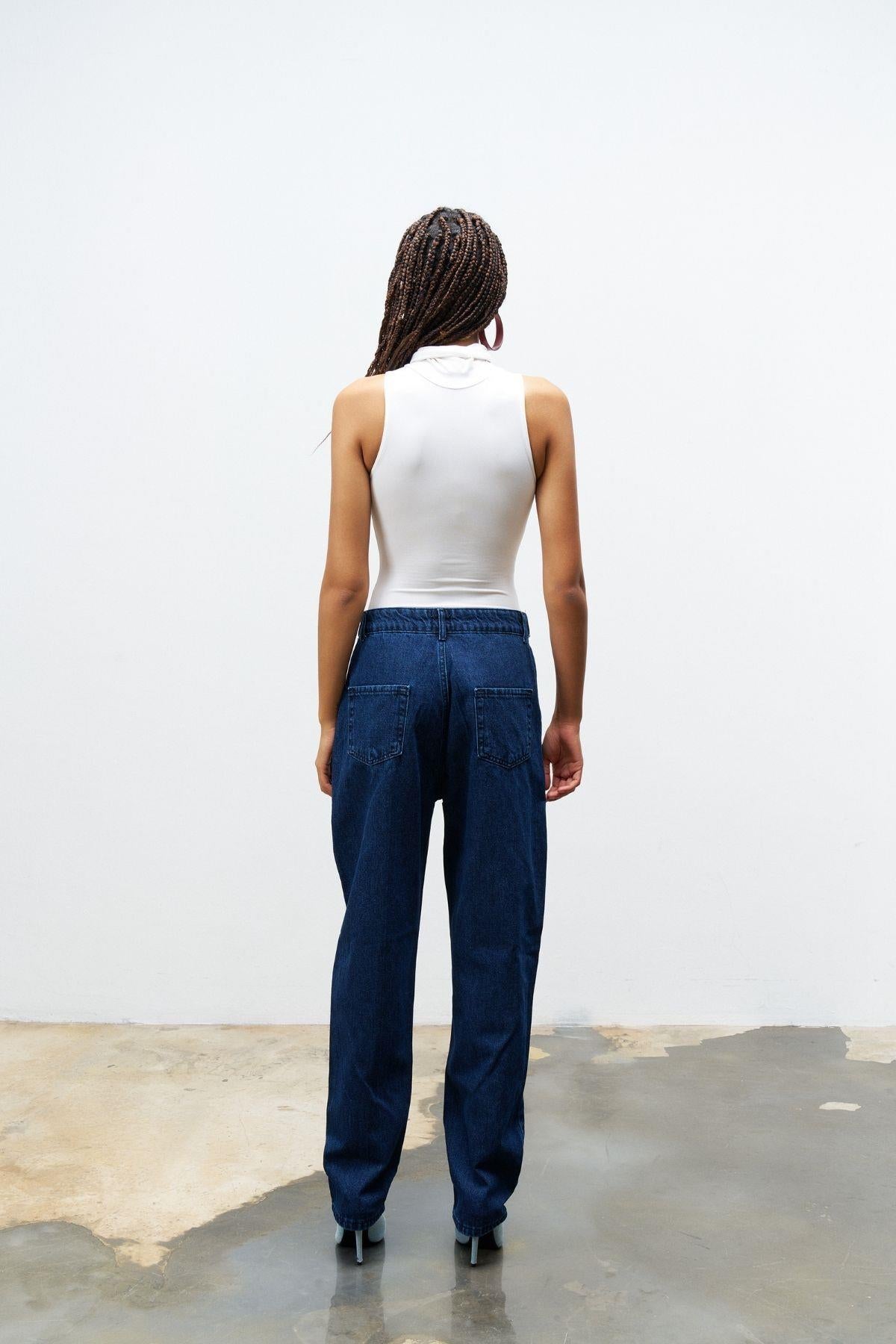 Lacivert nervür Dikişli %100 Cotton Denim Pantolon