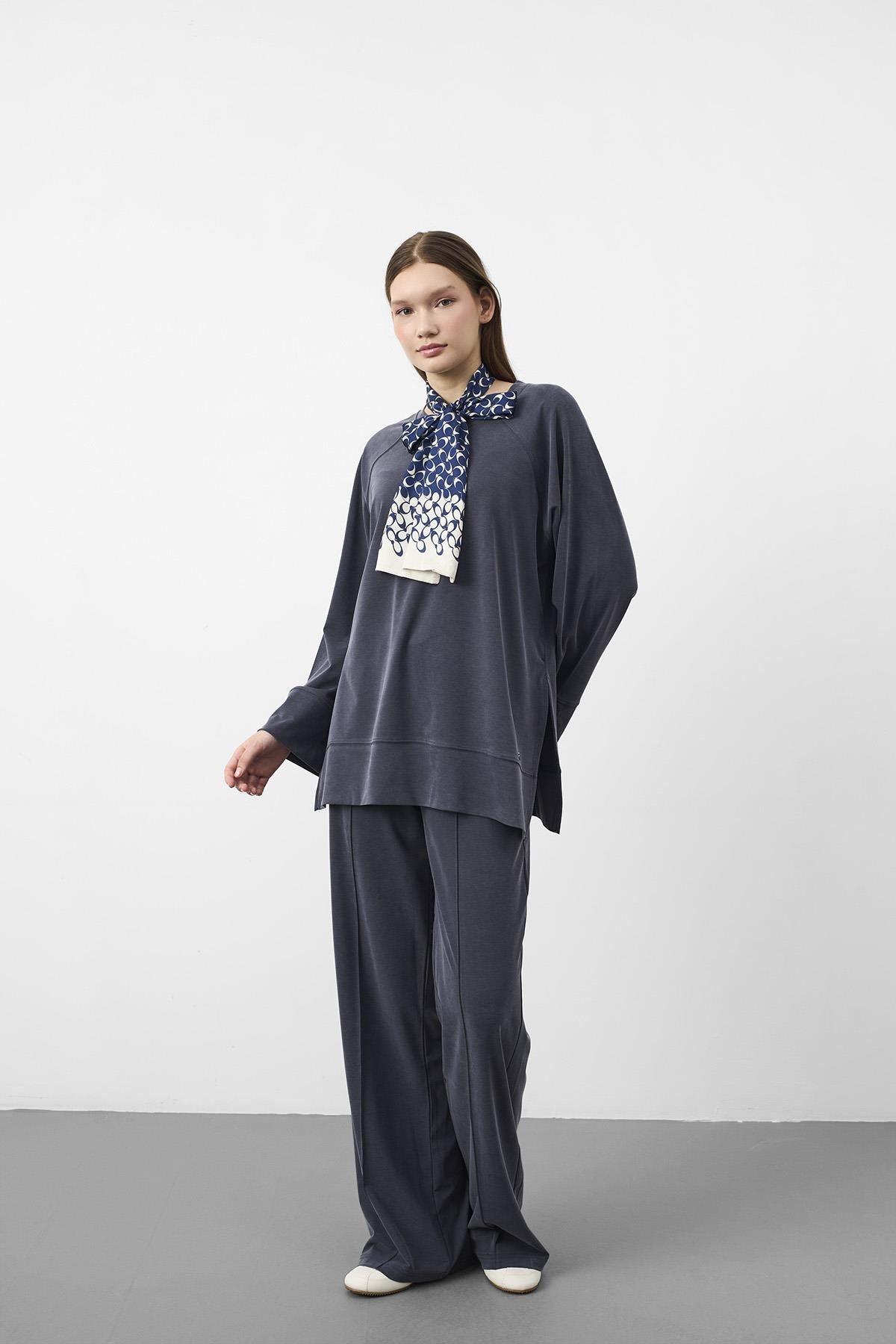Lacivert Oversize Kalıp Tencel Dokulu Relax Fit Premium Takım