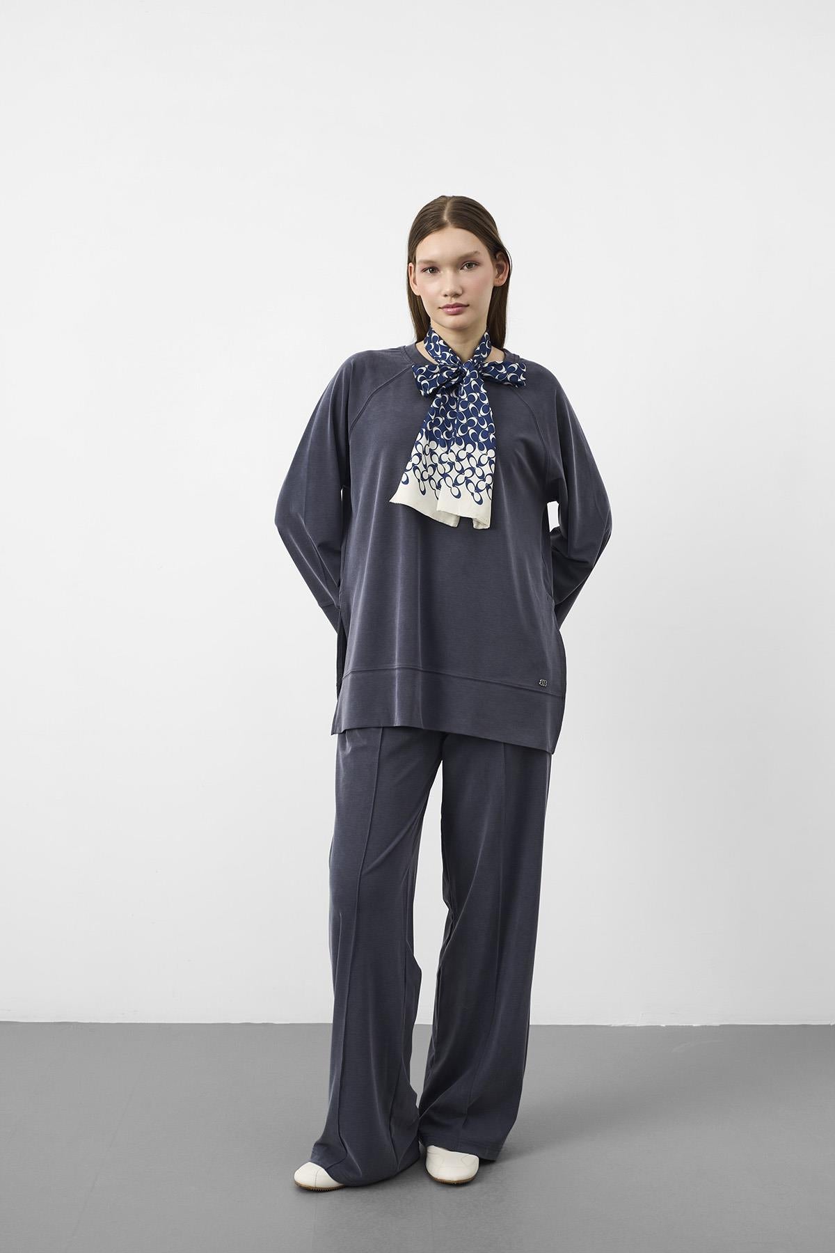 Lacivert Oversize Kalıp Tencel Dokulu Relax Fit Premium Takım