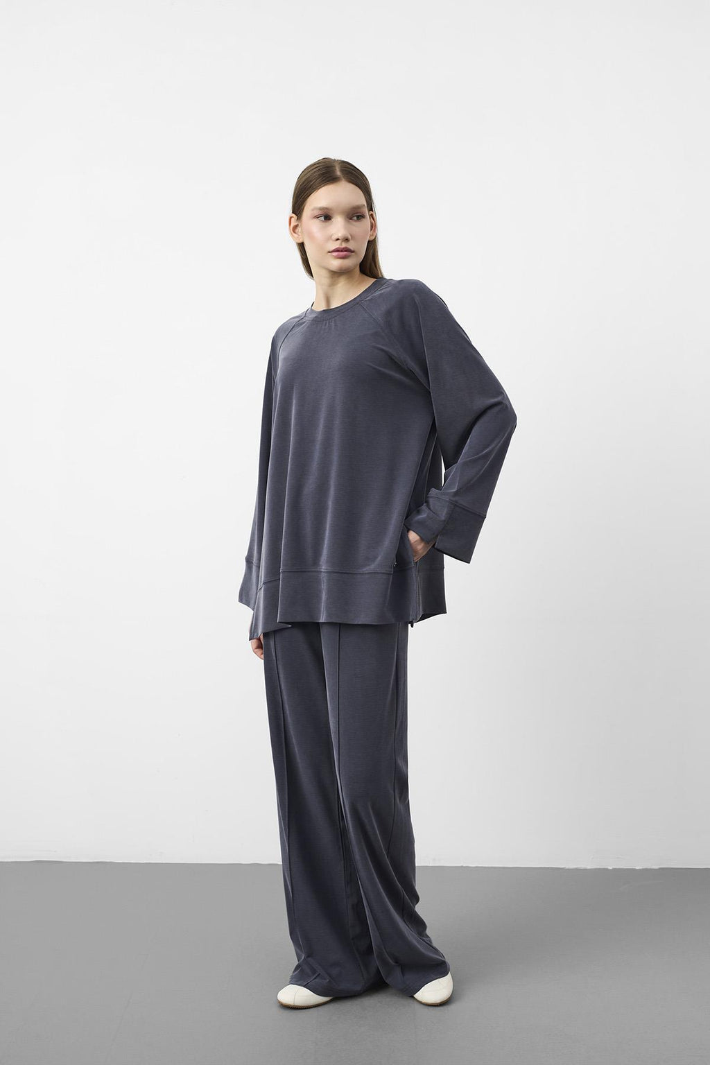 Lacivert Oversize Kalıp Tencel Dokulu Relax Fit Premium Takım