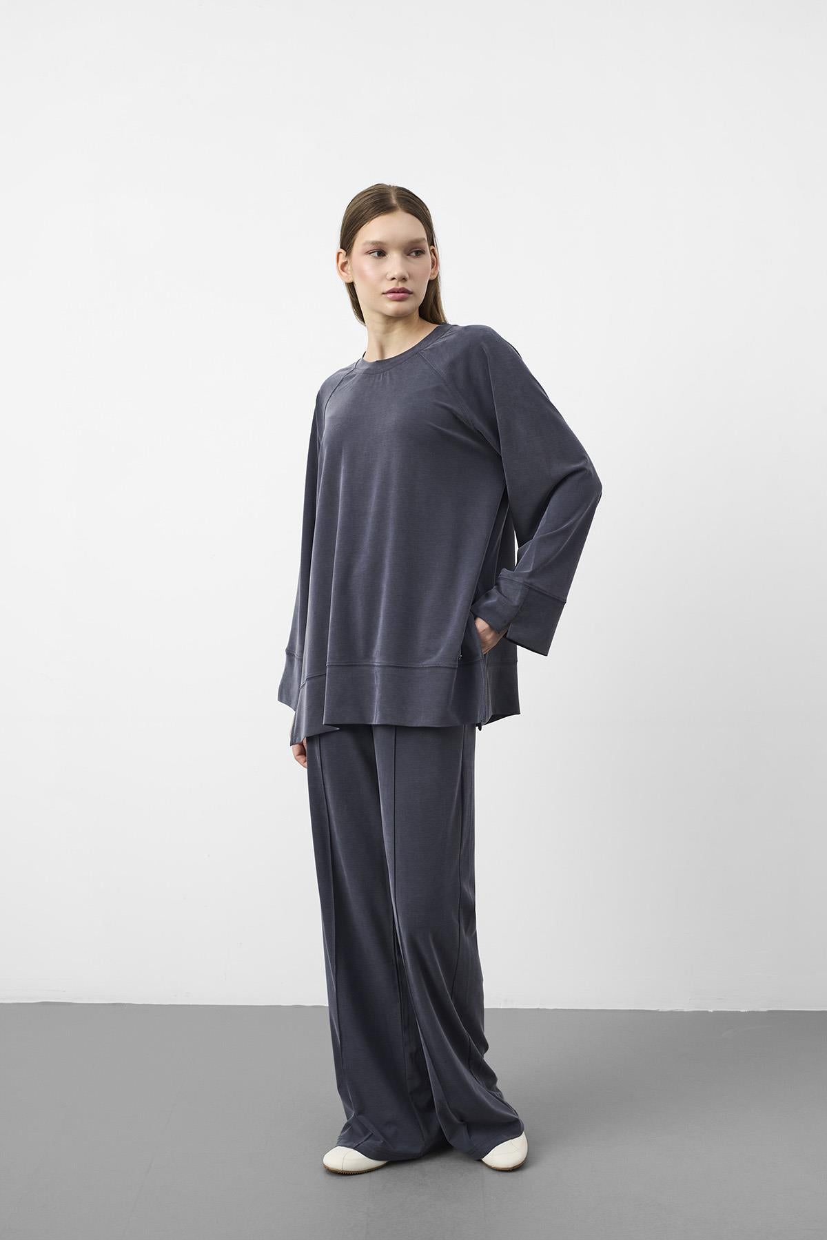Lacivert Oversize Kalıp Tencel Dokulu Relax Fit Premium Takım