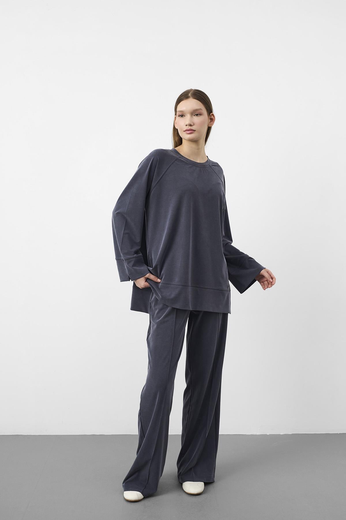 Lacivert Oversize Kalıp Tencel Dokulu Relax Fit Premium Takım