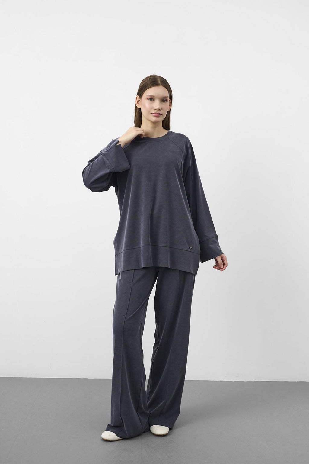 Lacivert Oversize Kalıp Tencel Dokulu Relax Fit Premium Takım