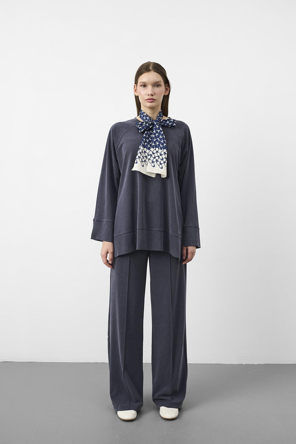 Lacivert Oversize Kalıp Tencel Dokulu Relax Fit Premium Takım