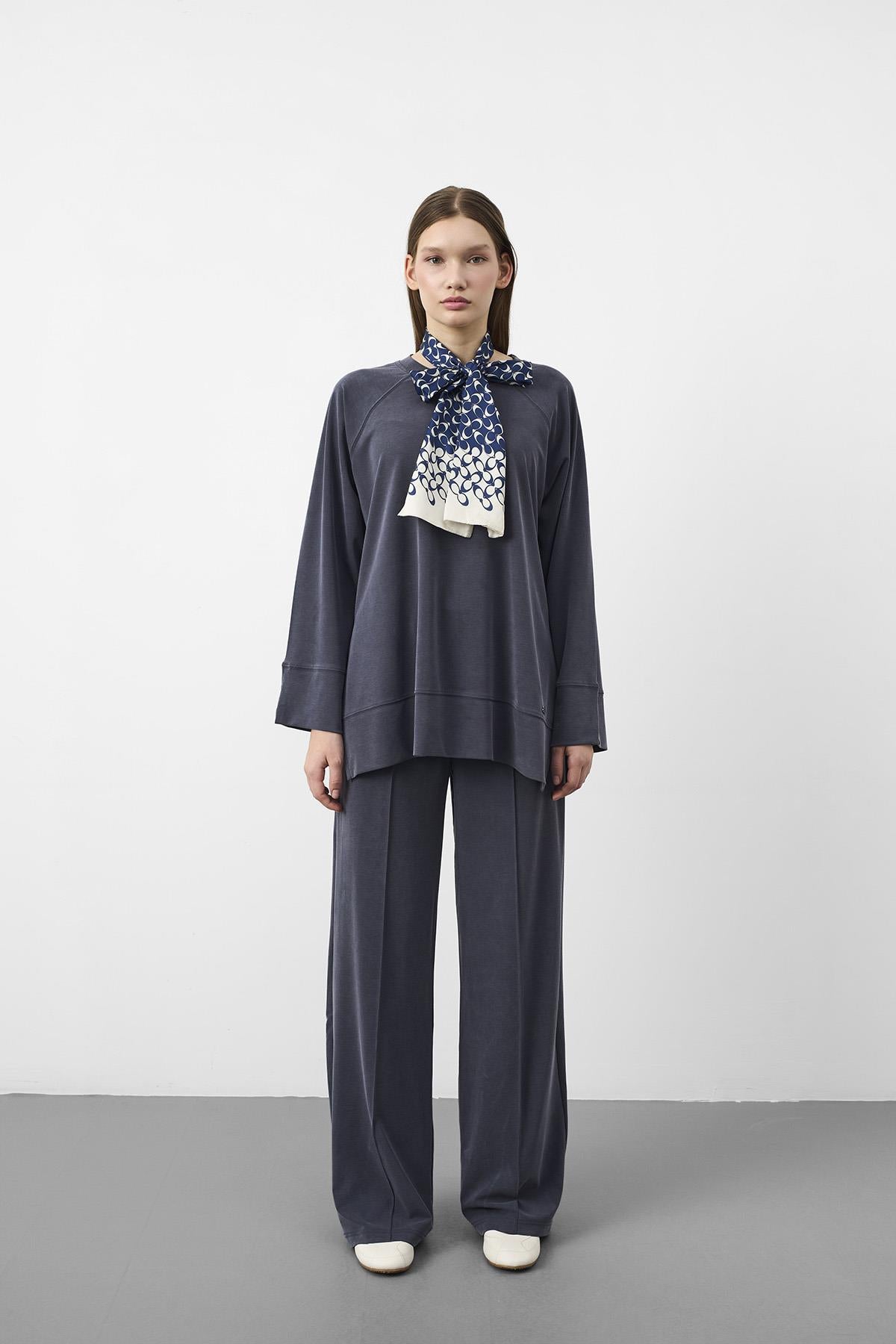 Lacivert Oversize Kalıp Tencel Dokulu Relax Fit Premium Takım
