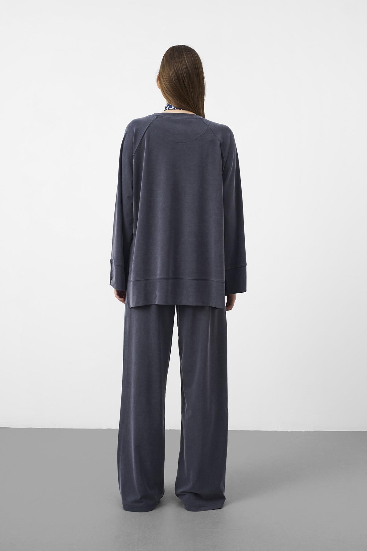 Lacivert Oversize Kalıp Tencel Dokulu Relax Fit Premium Takım