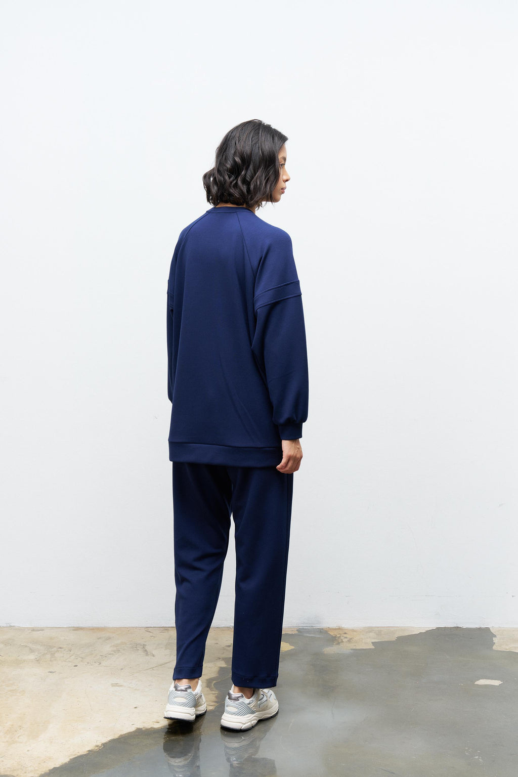 Lacivert Terletmez Süs Etiket Detaylı Üst  Ve Bel Lastikli Pantolon Modal Takım