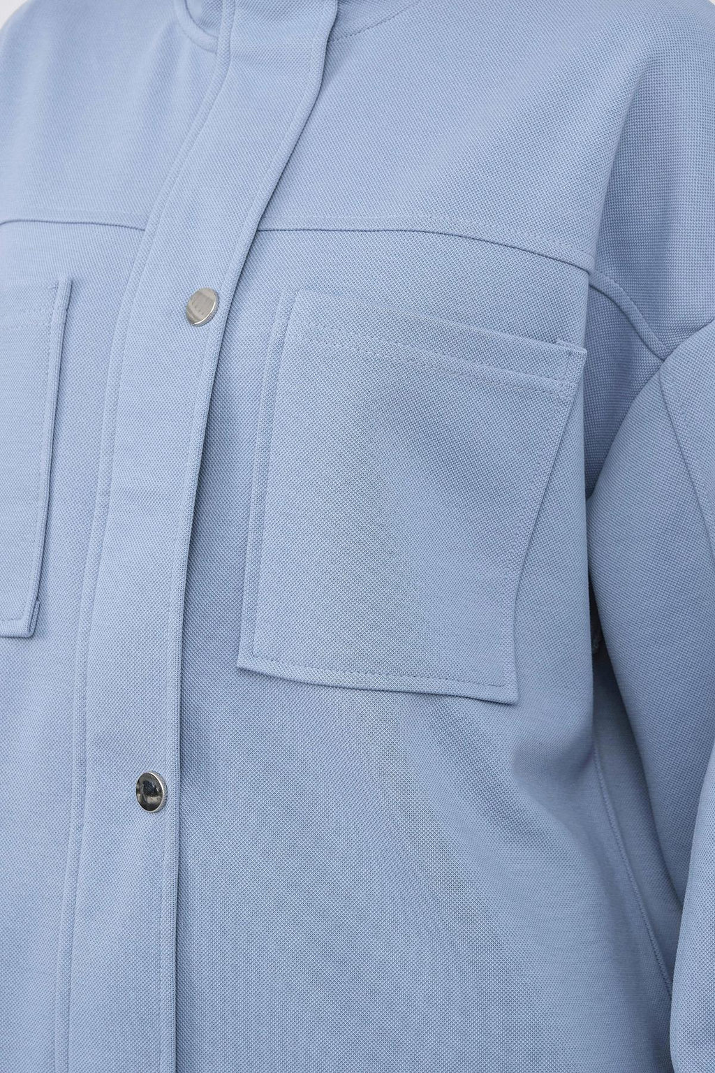 Mavi Kadın Pike Dokulu Bel Ayarlanabilir Oversize Ceket Pantolon Takım