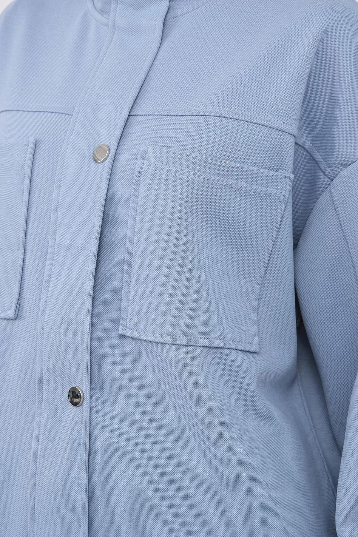 Mavi Kadın Pike Dokulu Bel Ayarlanabilir Oversize Ceket Pantolon Takım