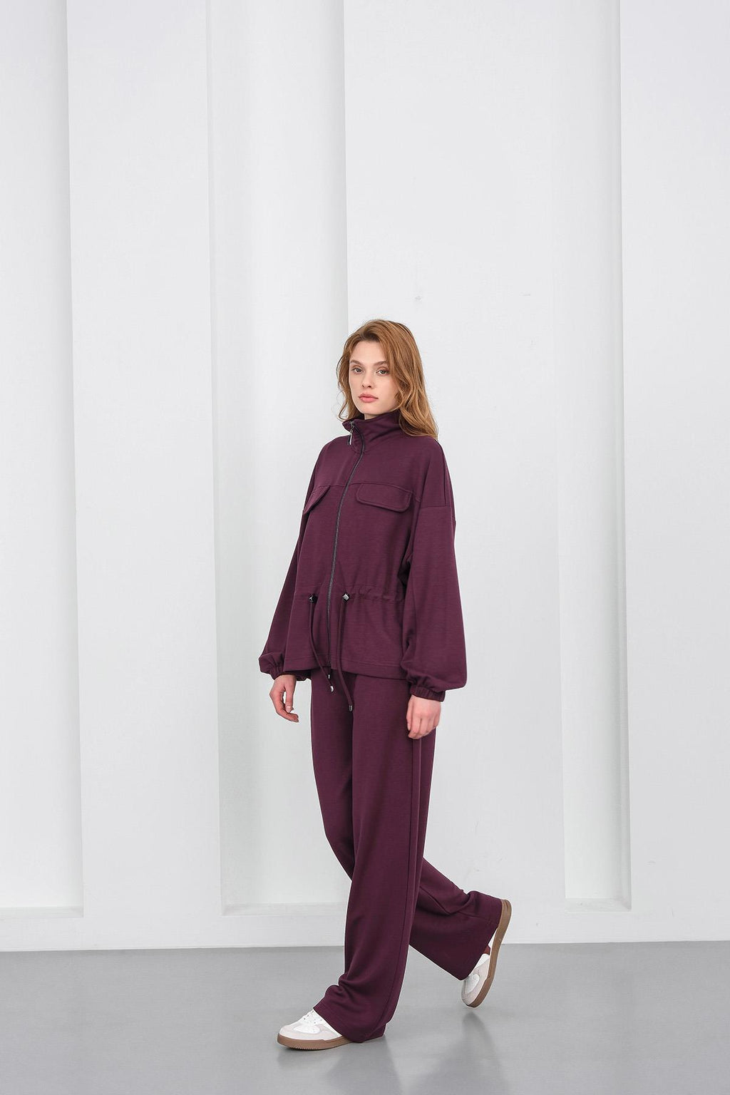 Mürdüm Kadın Boydan Fermuarlı Dik Yakalı Premium Modal Alt-Üst Takım