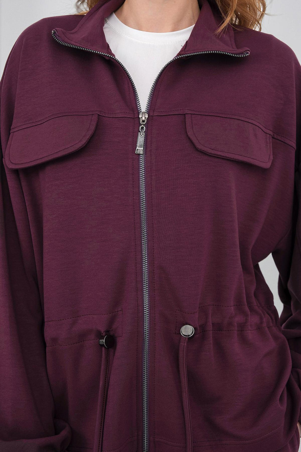 Mürdüm Kadın Boydan Fermuarlı Dik Yakalı Premium Modal Alt-Üst Takım