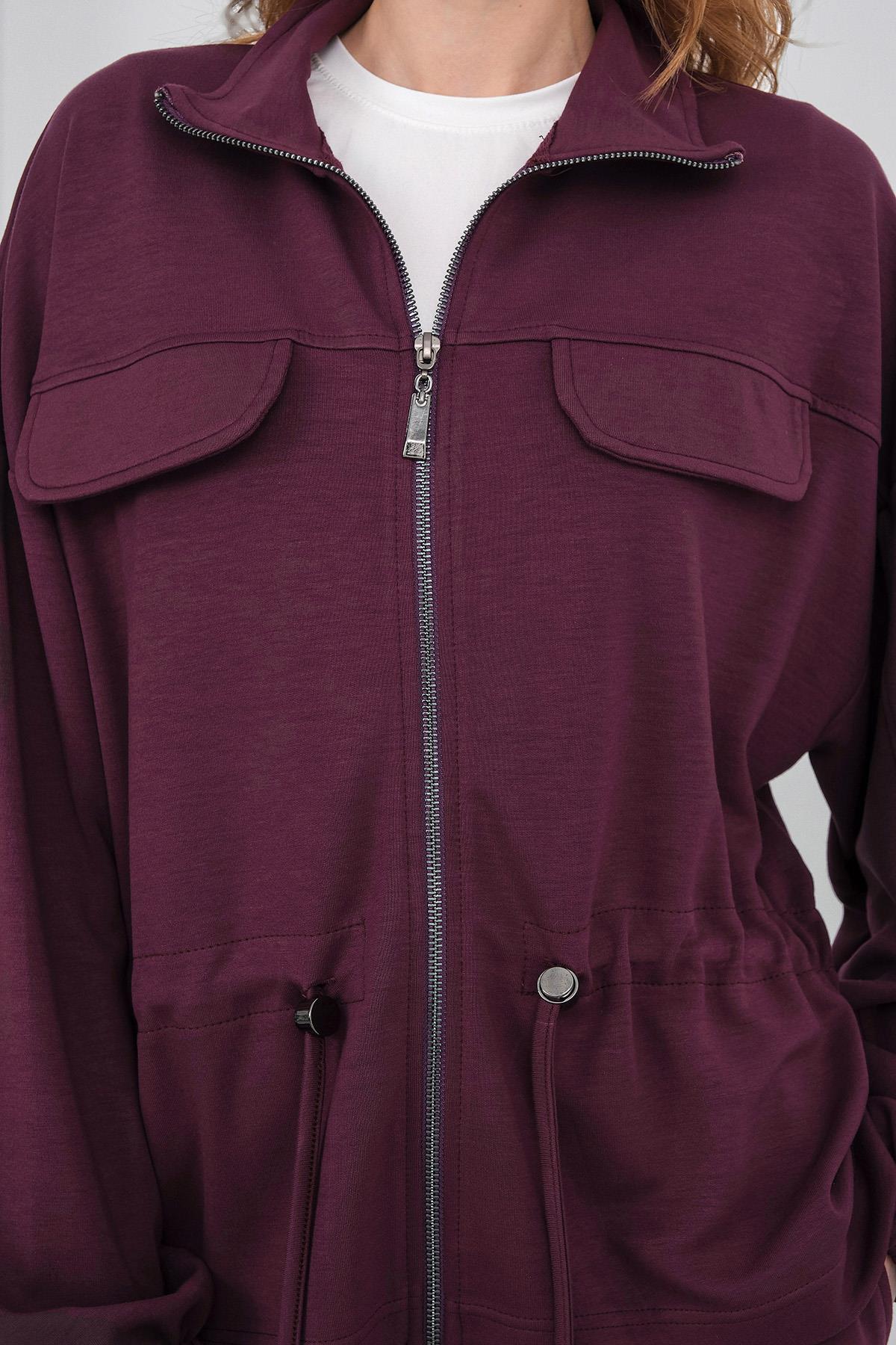 Mürdüm Kadın Boydan Fermuarlı Dik Yakalı Premium Modal Alt-Üst Takım