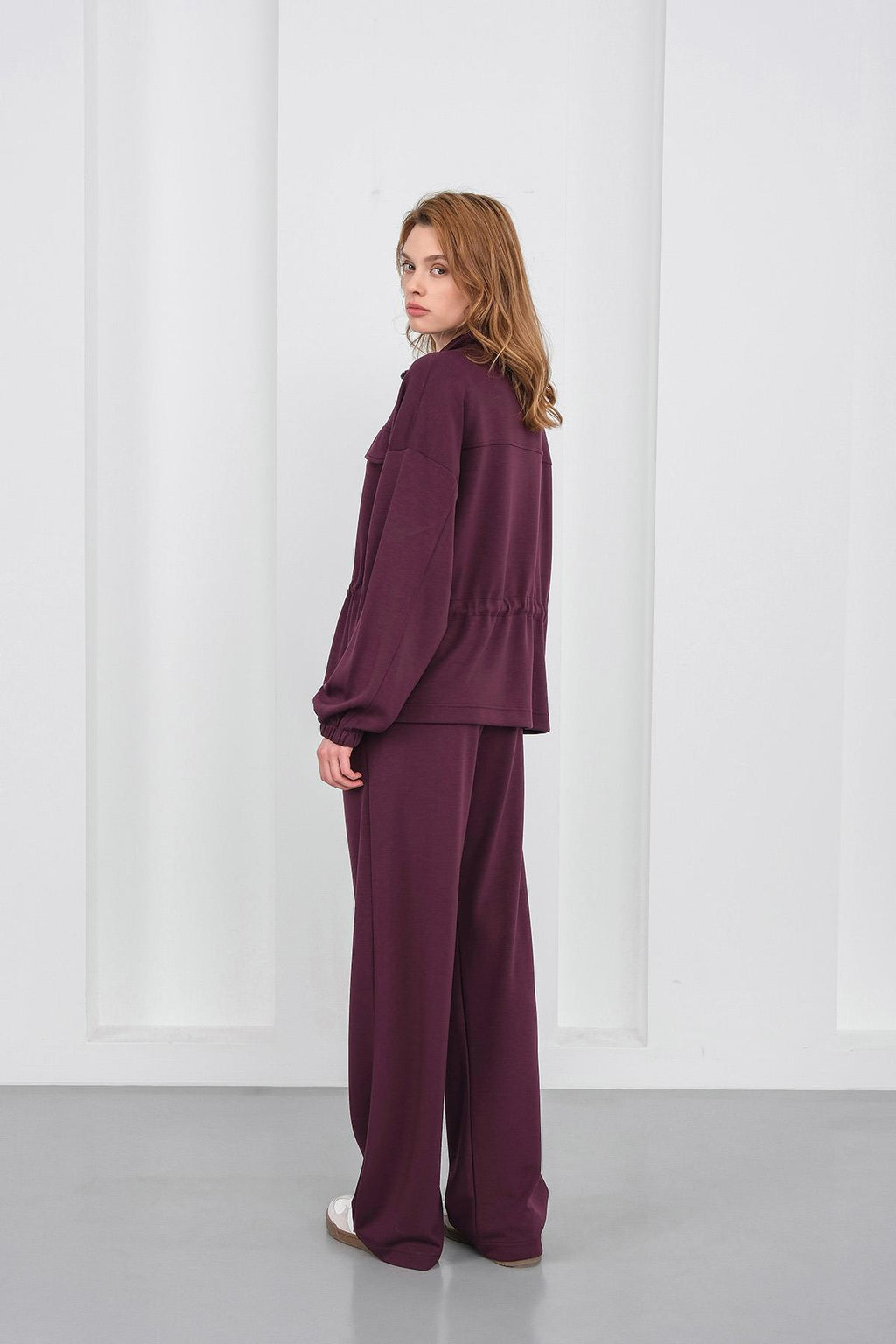 Mürdüm Kadın Boydan Fermuarlı Dik Yakalı Premium Modal Alt-Üst Takım