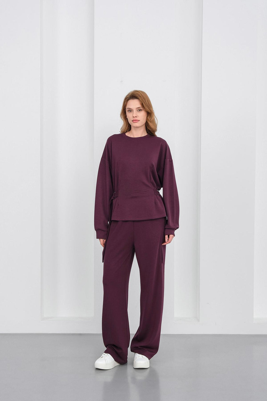 Mürdüm Kadın Premium Modal D Toka Süs Kemerli Alt-Üst Takım