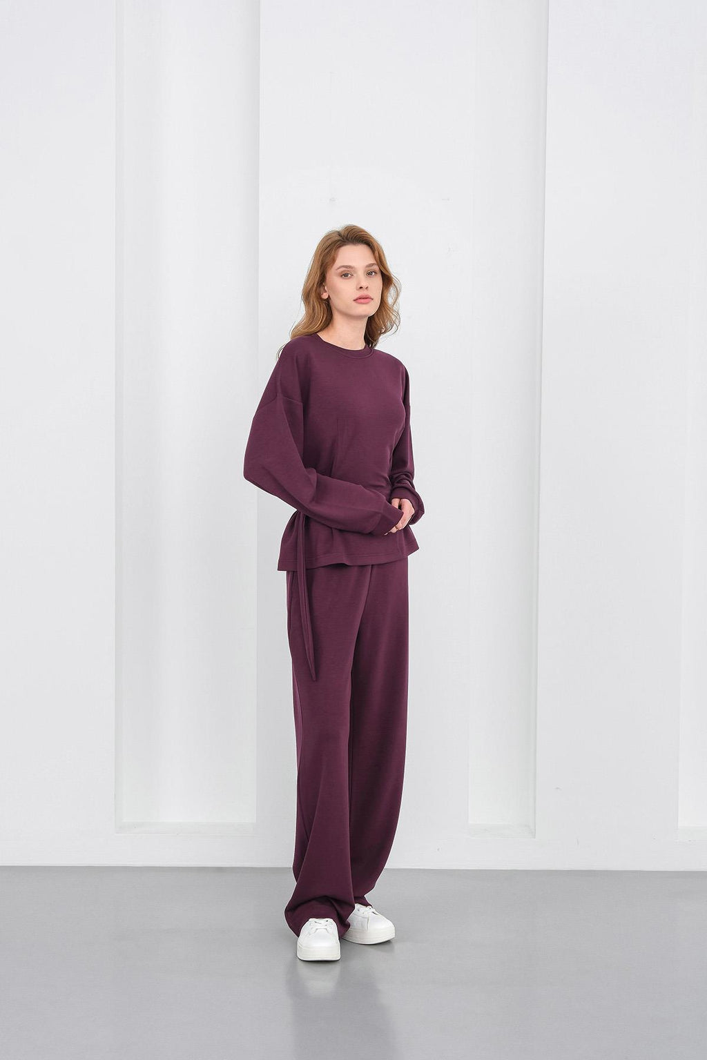 Mürdüm Kadın Premium Modal D Toka Süs Kemerli Alt-Üst Takım