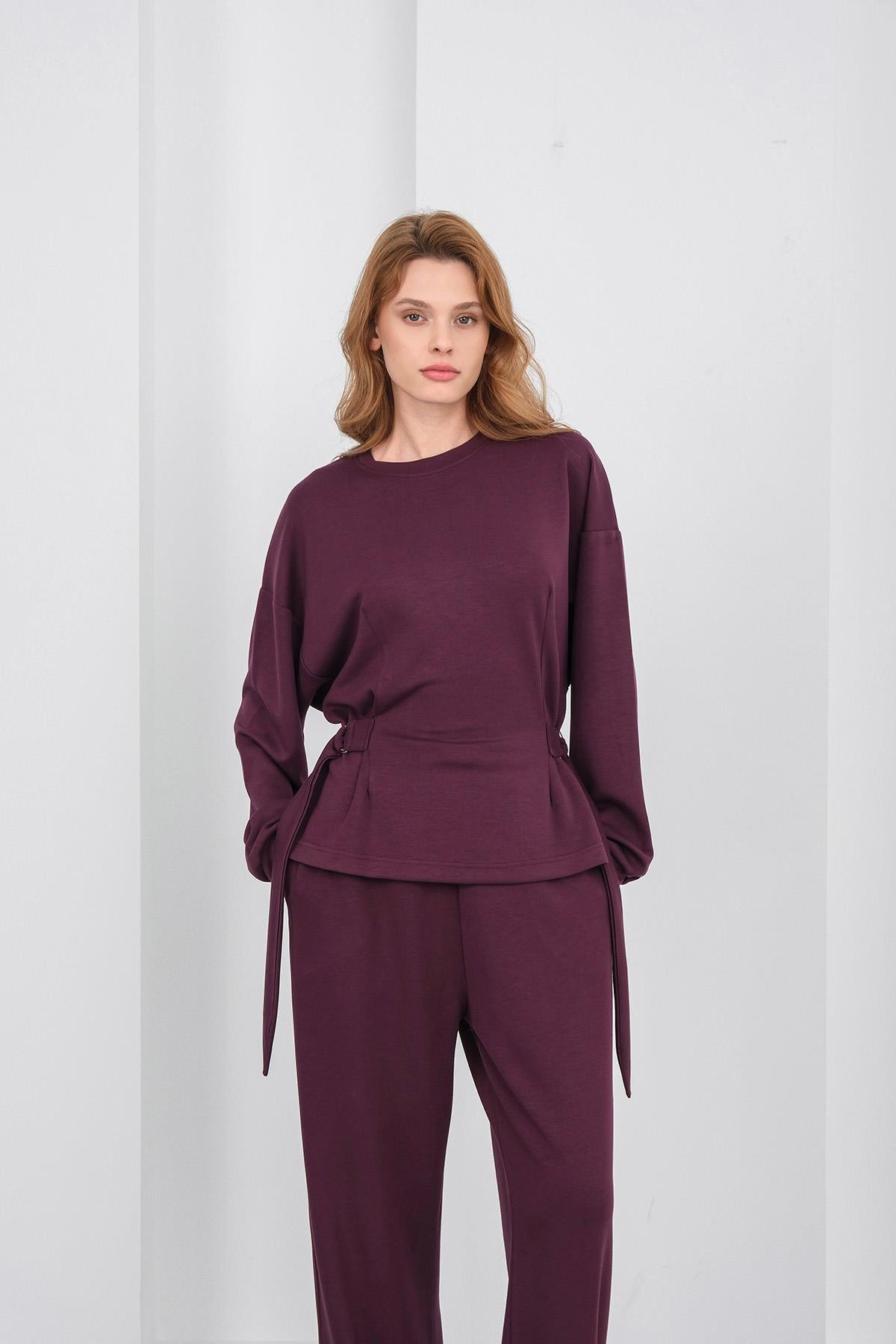 Mürdüm Kadın Premium Modal D Toka Süs Kemerli Alt-Üst Takım