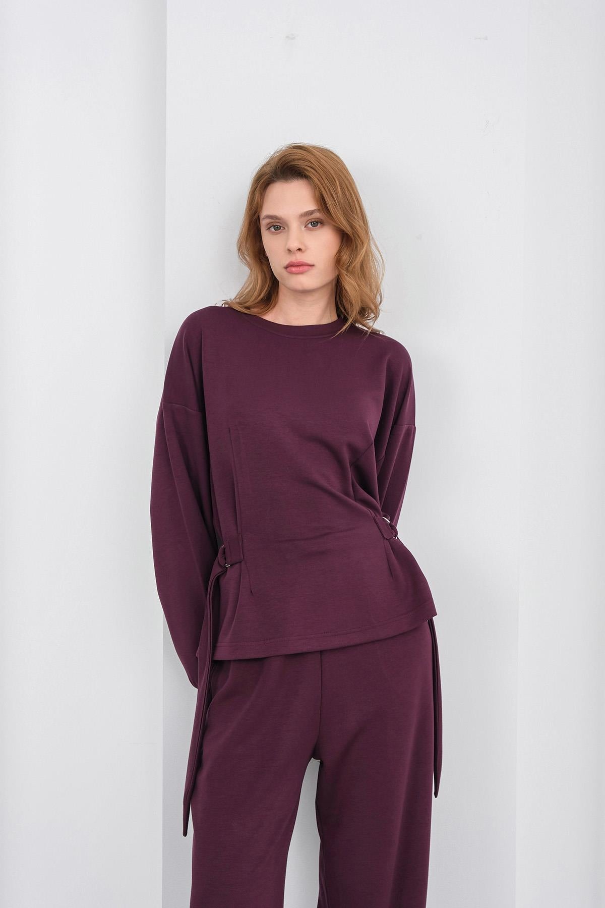 Mürdüm Kadın Premium Modal D Toka Süs Kemerli Alt-Üst Takım