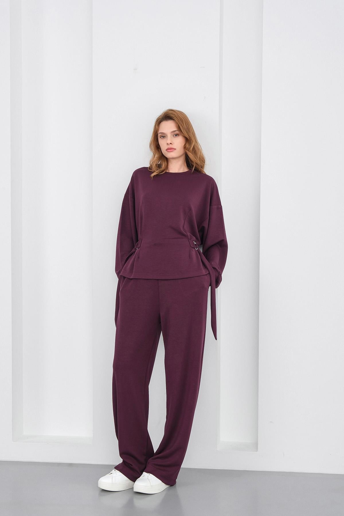 Mürdüm Kadın Premium Modal D Toka Süs Kemerli Alt-Üst Takım