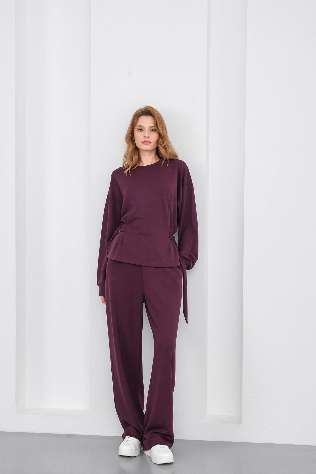 Mürdüm Kadın Premium Modal D Toka Süs Kemerli Alt-Üst Takım