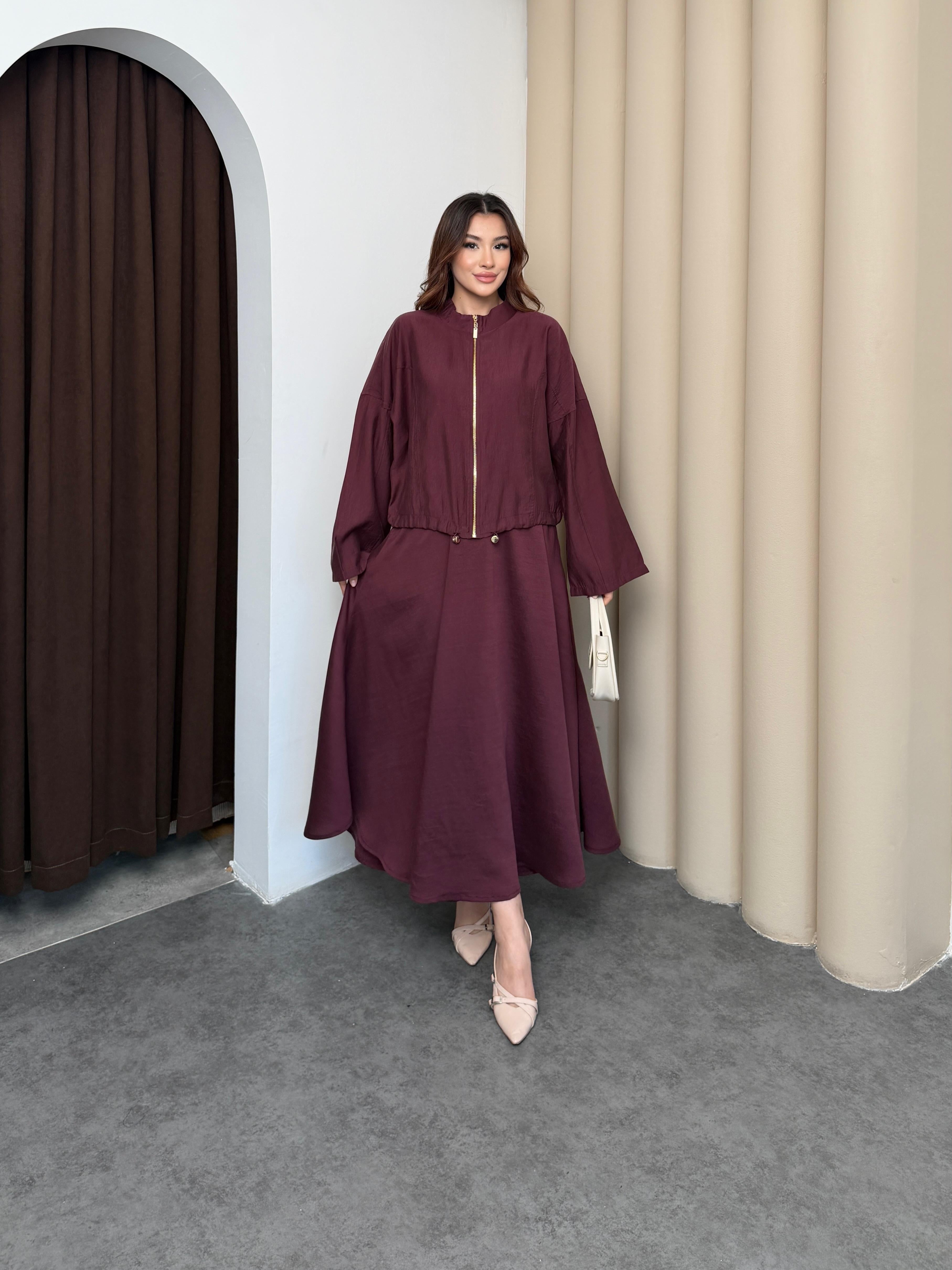 Mürdüm Kadın Premium Tencel Kumaş Etek Kemer Detaylı Akışkan Dokulu Ceket Etek Takım