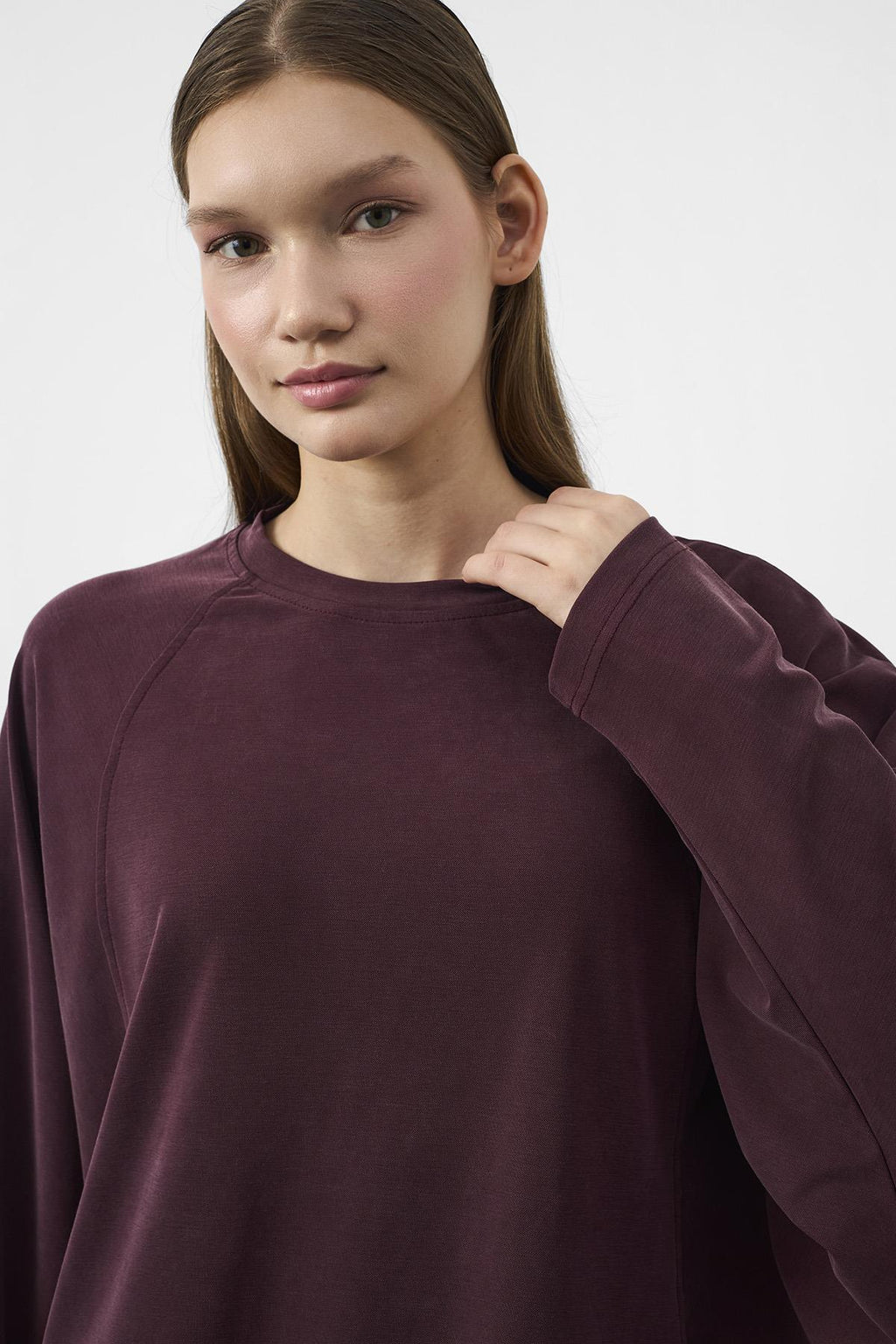 Mürdüm Kadın Tencel Karışımlı Yumuşak Dokulu Bisiklet Yaka Basic Bol Paça Alt-Üst Takım
