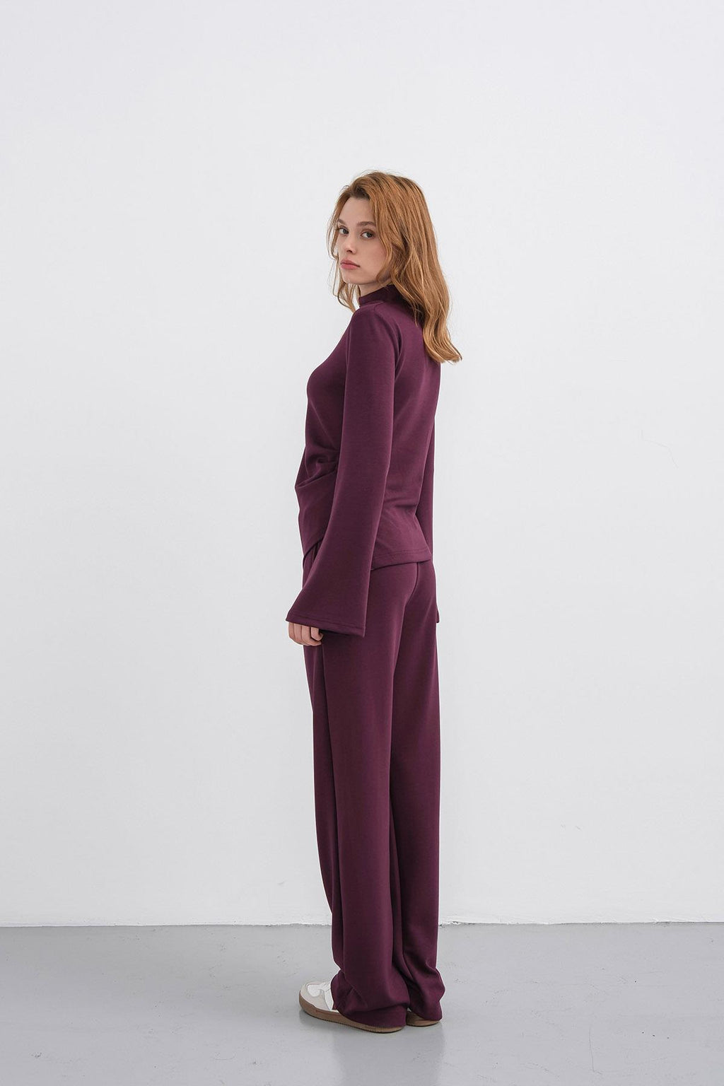 Mürdüm Kadın Yumuşak Dokulu Premium Modal  Balıkçı Yaka Asimetrik Kesim Alt-Üst Takım