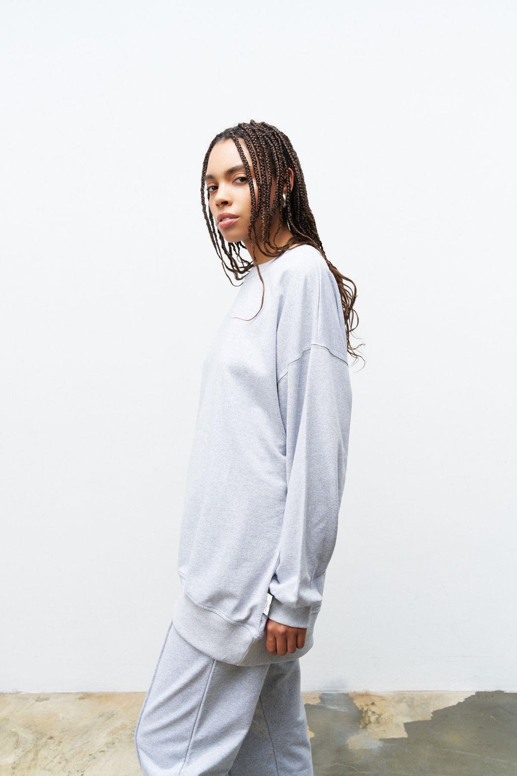 Next Yandan Yırtmaçlı Oversize Pamuklu Gri Alt Üst Takım