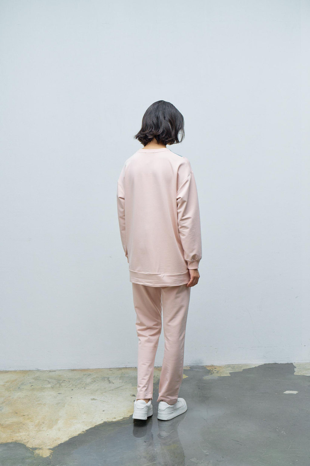 Pembe Kadın Denim Üzeri Nakış İşlemeli Bisiklet Yaka Sweatshirt  Dar Paça Pantolon Pamuklu Örme Alt Üst Takım